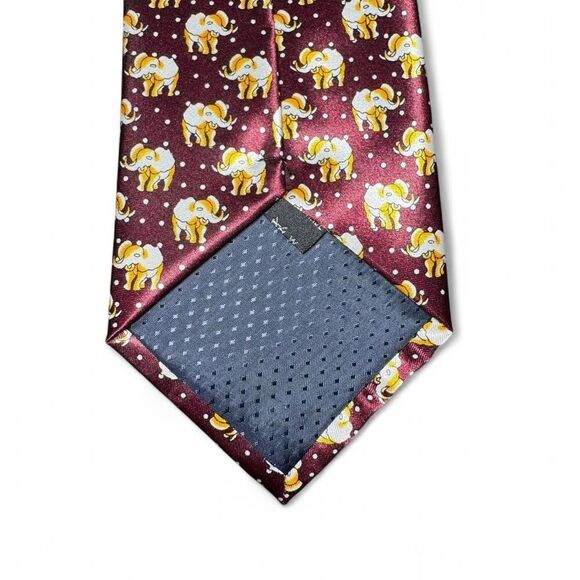 Firsité Burgundy 100% Silk Elephant Print Men's Handmade Necktie - Picture 4 of 5